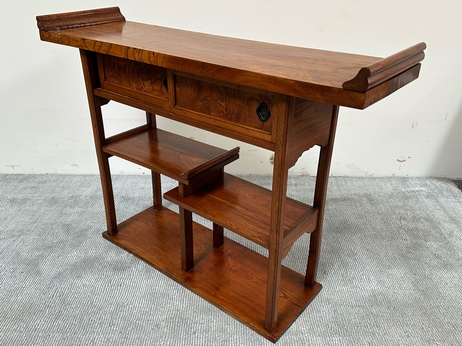 Unusual Chinese / Korean Altar Table Etagere Cabinet With Writing On Inside Of Doors 46.5W X 13D X 34H [Photo 15]