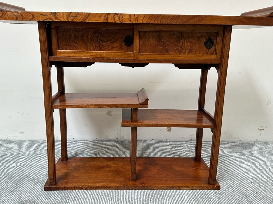 Unusual Chinese / Korean Altar Table Etagere Cabinet With Writing On Inside Of Doors 46.5W X 13D X 34H [Photo 7]