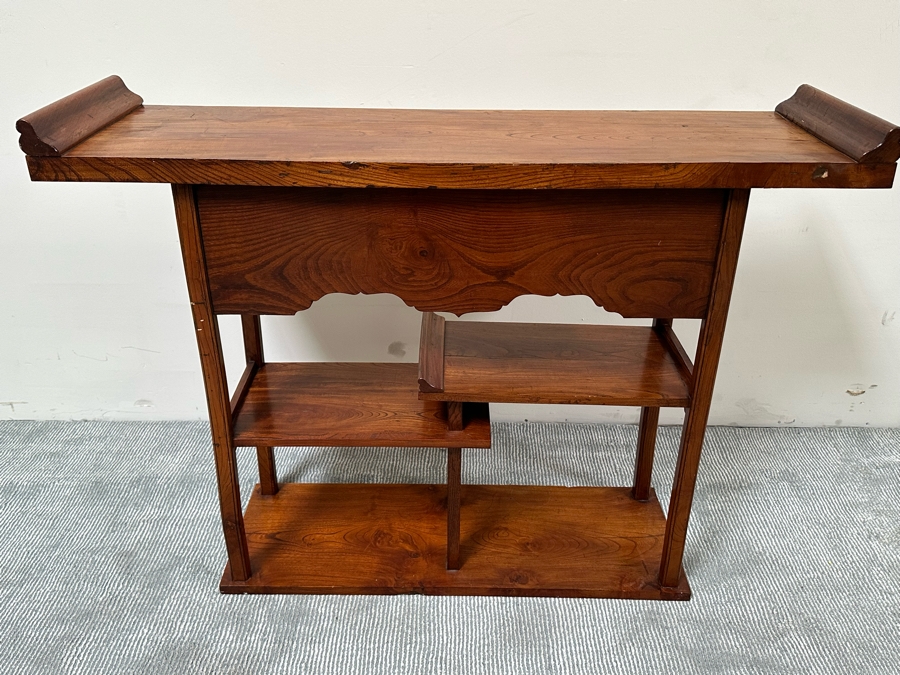 Unusual Chinese / Korean Altar Table Etagere Cabinet With Writing On Inside Of Doors 46.5W X 13D X 34H [Photo 16]