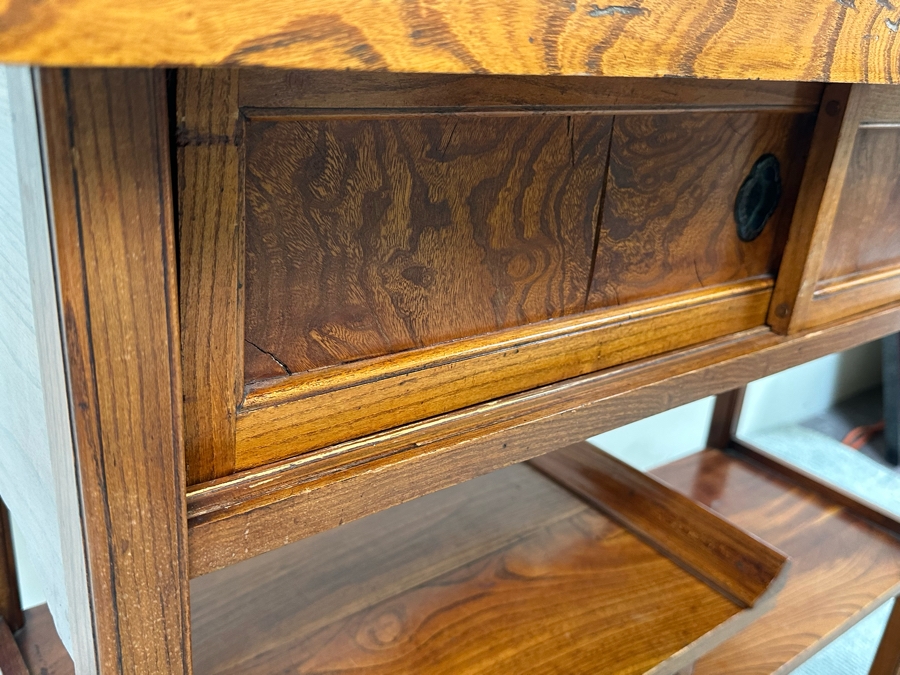 Unusual Chinese / Korean Altar Table Etagere Cabinet With Writing On Inside Of Doors 46.5W X 13D X 34H [Photo 11]