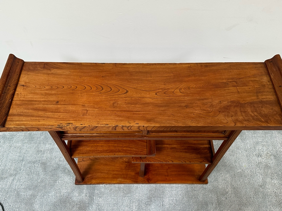 Unusual Chinese / Korean Altar Table Etagere Cabinet With Writing On Inside Of Doors 46.5W X 13D X 34H [Photo 13]