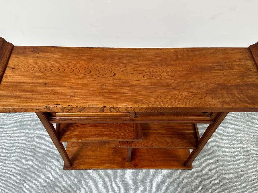 Unusual Chinese / Korean Altar Table Etagere Cabinet With Writing On Inside Of Doors 46.5W X 13D X 34H [Photo 12]