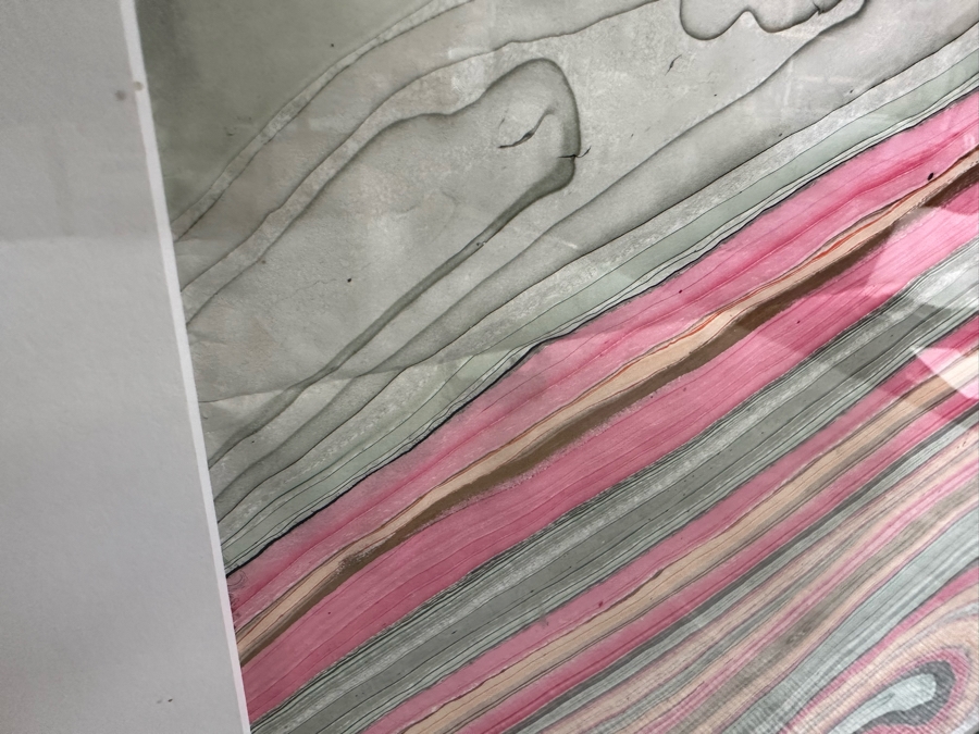 Pair Of Original Colorful Geode Marbling Paintings On Paper 24 X 36 Framed 31.5 X 43.5 [Photo 11]