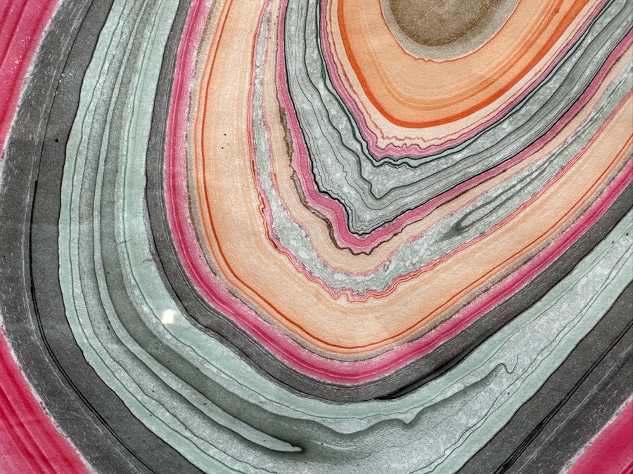 Pair Of Original Colorful Geode Marbling Paintings On Paper 24 X 36 Framed 31.5 X 43.5 [Photo 10]