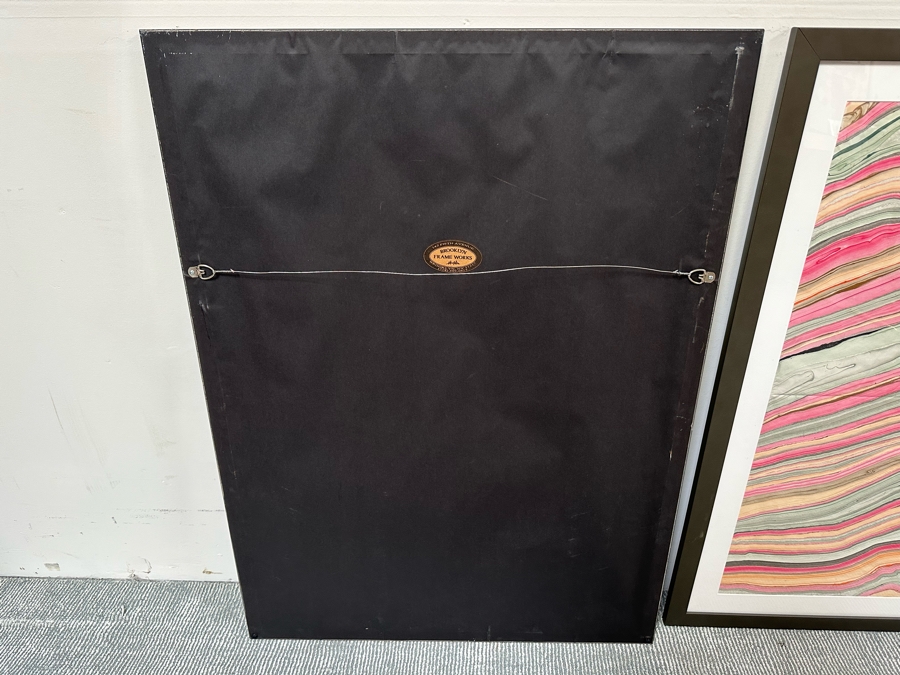 Pair Of Original Colorful Geode Marbling Paintings On Paper 24 X 36 Framed 31.5 X 43.5 [Photo 13]