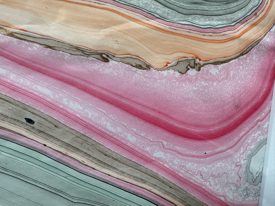 Pair Of Original Colorful Geode Marbling Paintings On Paper 24 X 36 Framed 31.5 X 43.5 [Photo 7]