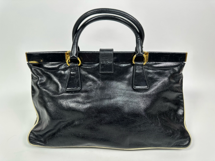 PRADA Black Leather Accordion Handbag Milano Italy 13W X 8H [Photo 10]