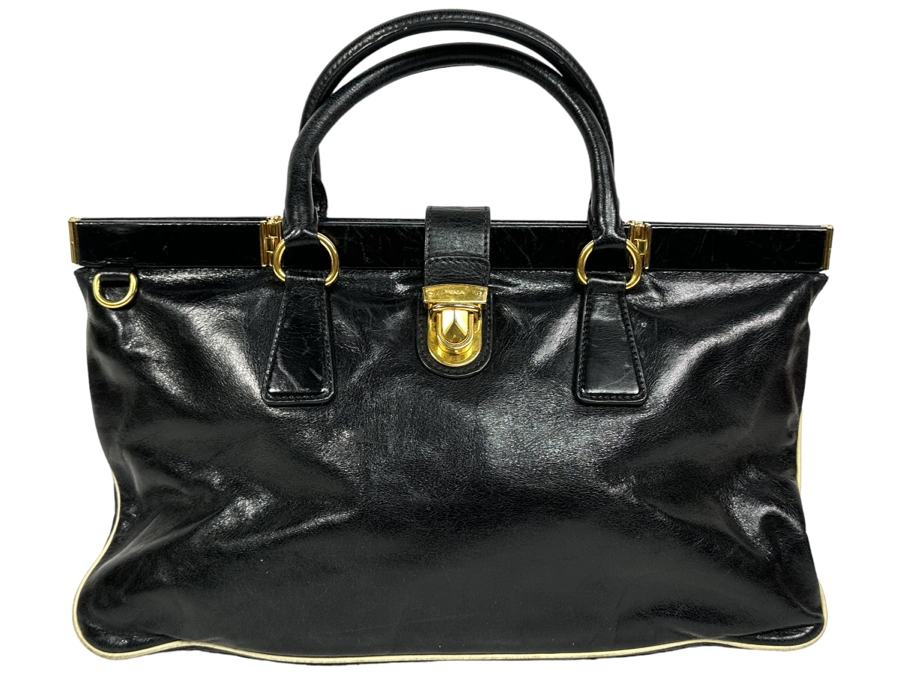 PRADA Black Leather Accordion Handbag Milano Italy 13W X 8H