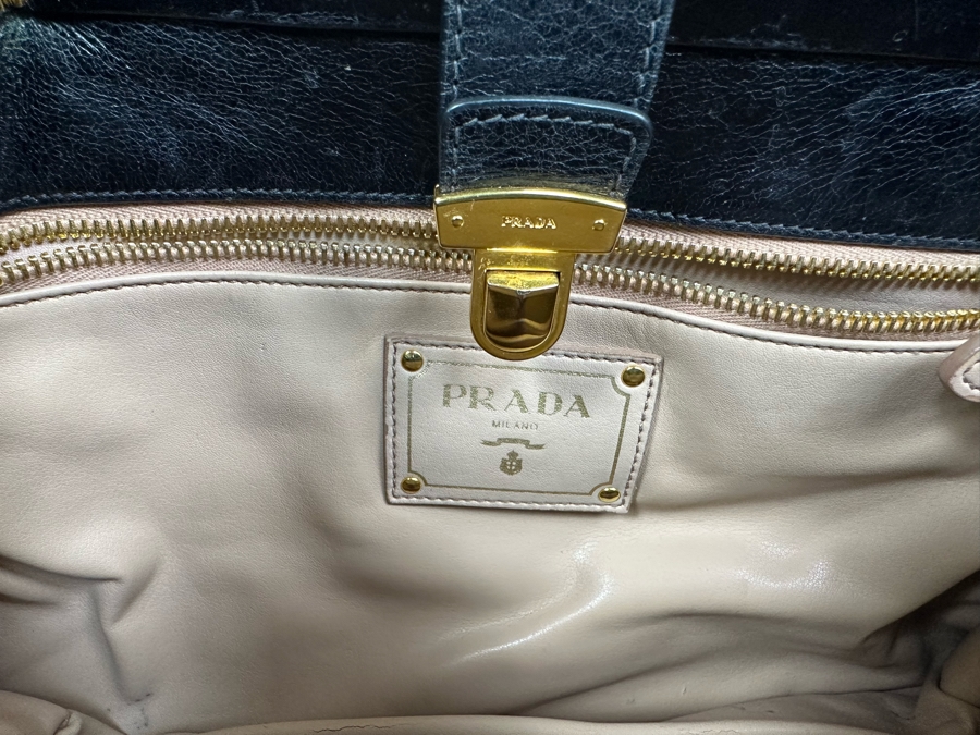 PRADA Black Leather Accordion Handbag Milano Italy 13W X 8H [Photo 13]