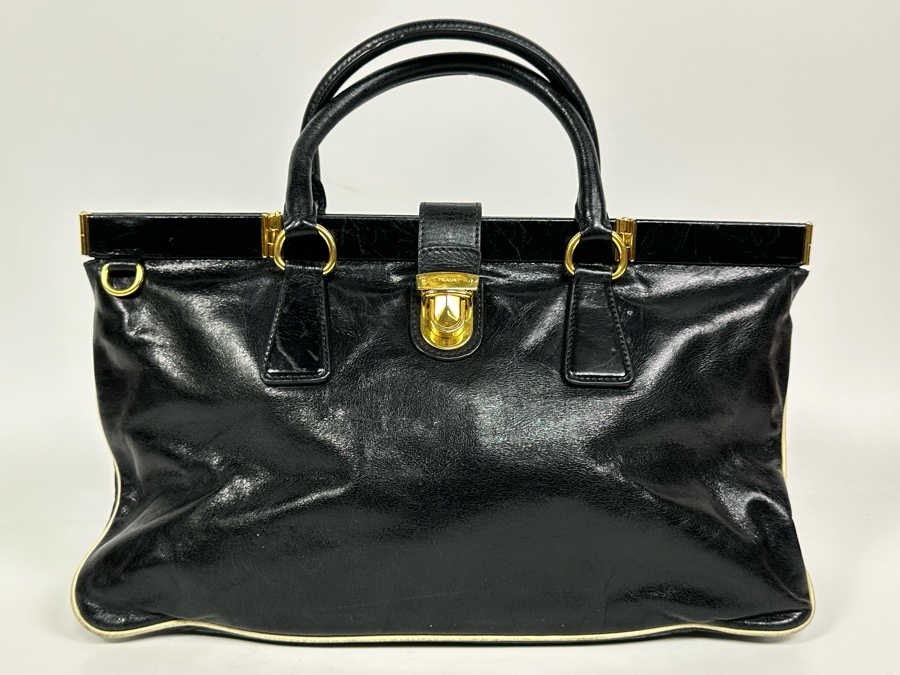 PRADA Black Leather Accordion Handbag Milano Italy 13W X 8H [Photo 3]