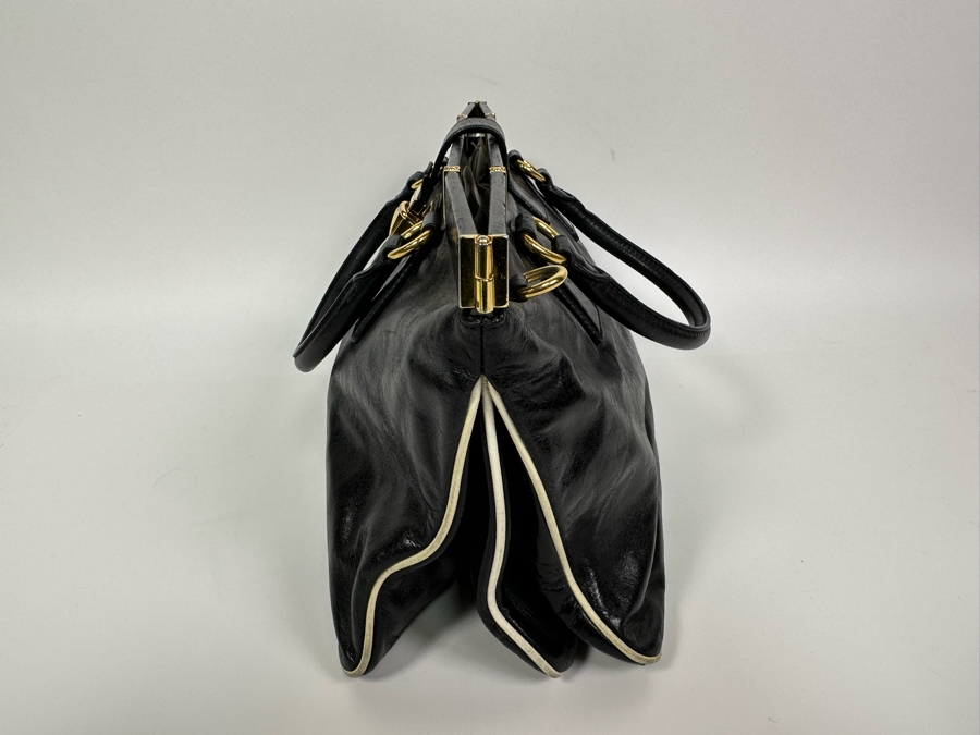 PRADA Black Leather Accordion Handbag Milano Italy 13W X 8H [Photo 12]