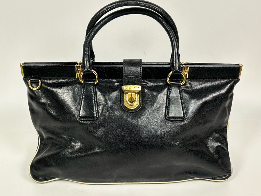 PRADA Black Leather Accordion Handbag Milano Italy 13W X 8H [Photo 6]