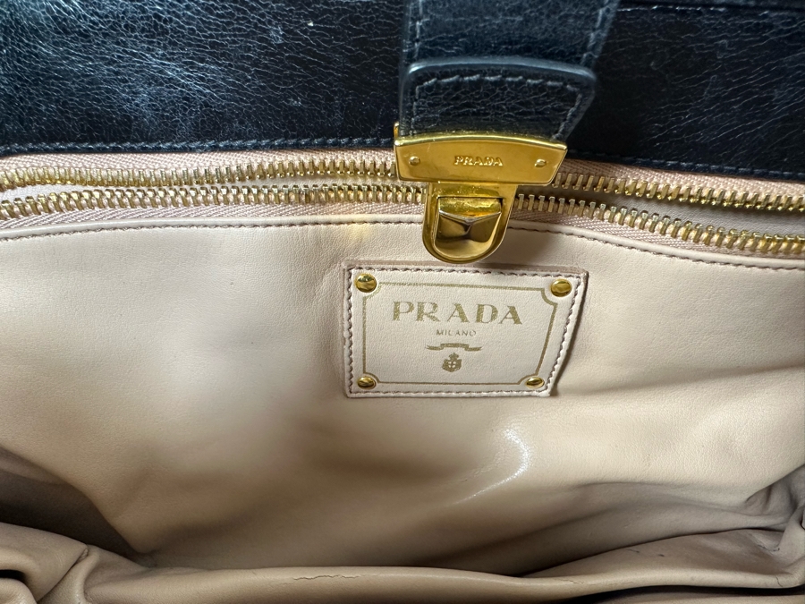 PRADA Black Leather Accordion Handbag Milano Italy 13W X 8H [Photo 14]