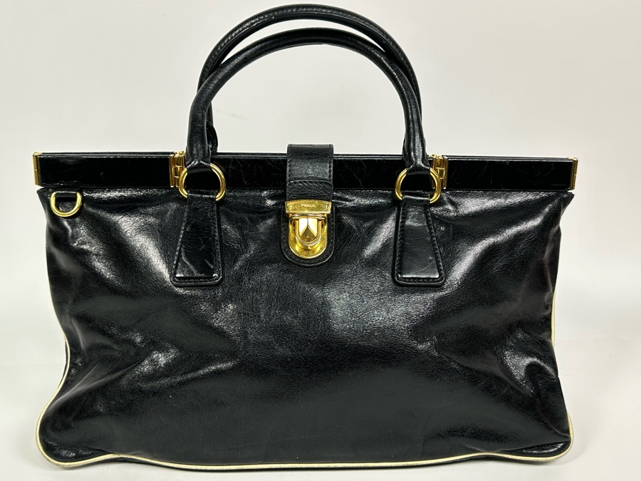PRADA Black Leather Accordion Handbag Milano Italy 13W X 8H [Photo 2]