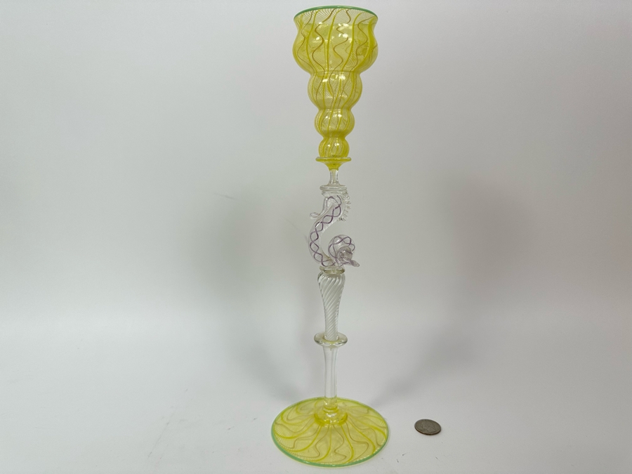 Tobias Mohl (b. 1970, Denmark) Seahorse Design Art Glass Venetian Style Glass Goblet 14H [Photo 3]