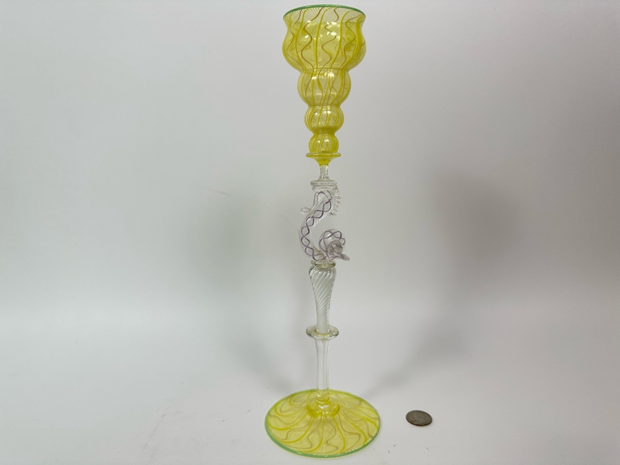 Tobias Mohl (b. 1970, Denmark) Seahorse Design Art Glass Venetian Style Glass Goblet 14H [Photo 4]