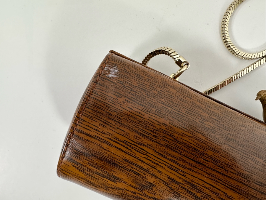 Kate Spade Handbag With Faux Wood Grain Finish And Bird Finial Clasp 10.5W X 4H X 2.5D [Photo 9]