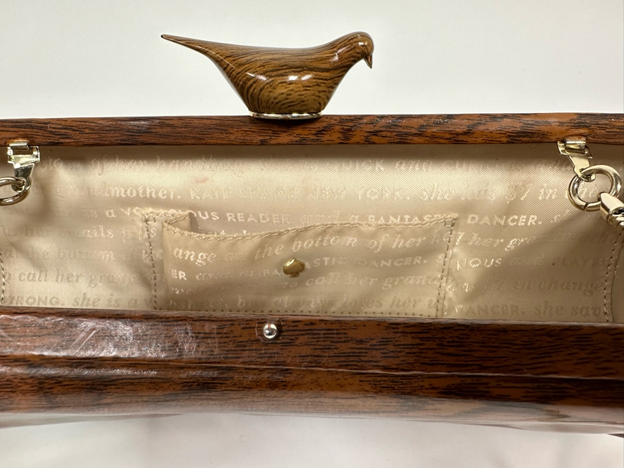 Kate Spade Handbag With Faux Wood Grain Finish And Bird Finial Clasp 10.5W X 4H X 2.5D [Photo 10]