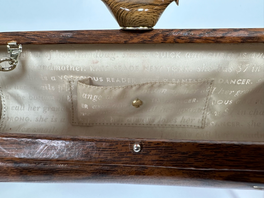 Kate Spade Handbag With Faux Wood Grain Finish And Bird Finial Clasp 10.5W X 4H X 2.5D [Photo 12]