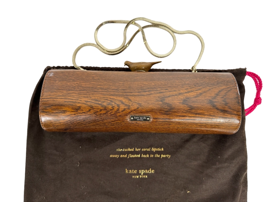 Kate Spade Handbag With Faux Wood Grain Finish And Bird Finial Clasp 10.5W X 4H X 2.5D [Photo 1]
