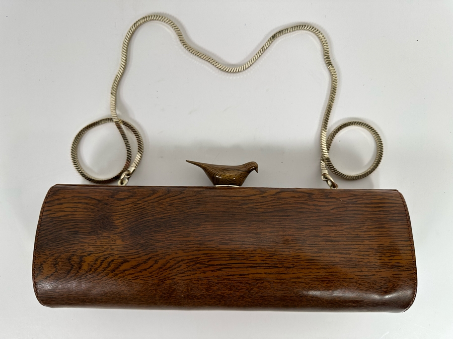 Kate Spade Handbag With Faux Wood Grain Finish And Bird Finial Clasp 10.5W X 4H X 2.5D [Photo 3]