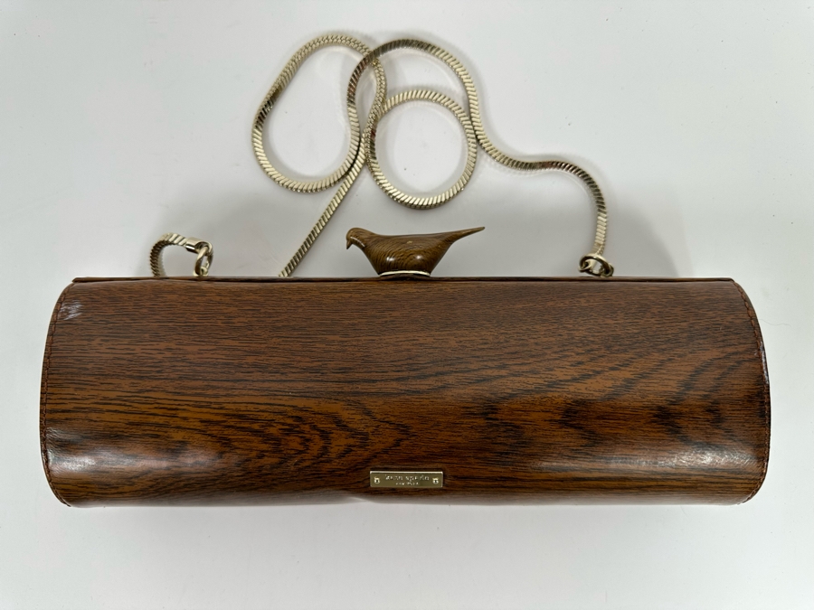 Kate Spade Handbag With Faux Wood Grain Finish And Bird Finial Clasp 10.5W X 4H X 2.5D [Photo 2]