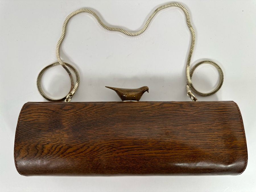 Kate Spade Handbag With Faux Wood Grain Finish And Bird Finial Clasp 10.5W X 4H X 2.5D [Photo 7]