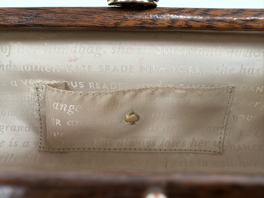 Kate Spade Handbag With Faux Wood Grain Finish And Bird Finial Clasp 10.5W X 4H X 2.5D [Photo 11]