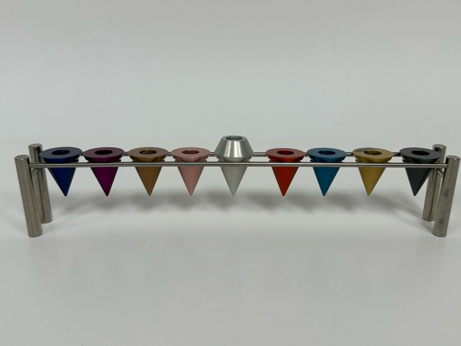 Laura Cowen Rainbow Cone Hanukkah Menorah 10W X 1D X 2H  [Photo 2]