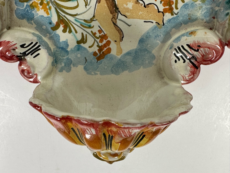 Small Hand Painted Ceramic Italian Wall Plaque Holy Water Font Acquasantiera [Photo 5]