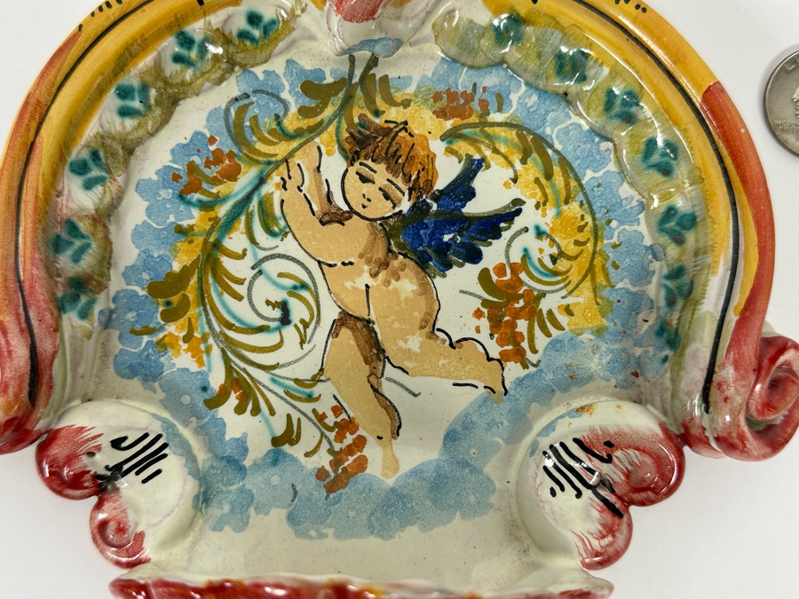 Small Hand Painted Ceramic Italian Wall Plaque Holy Water Font Acquasantiera [Photo 4]