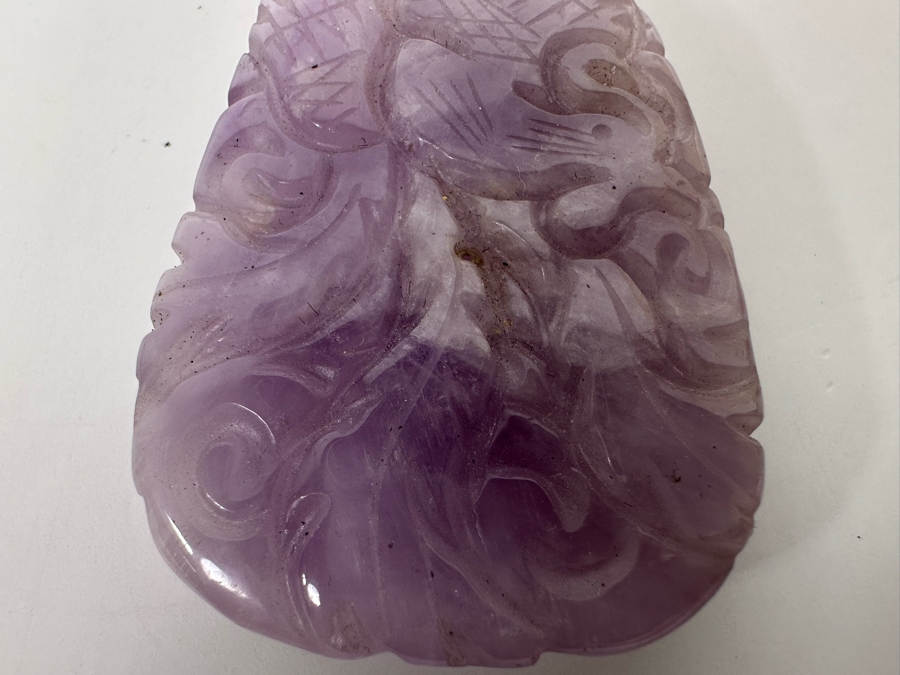 Chinese Old Carved Amethyst Pendant 2”L Necklace With Dragon Design And 2” Carved Bead [Photo 21]