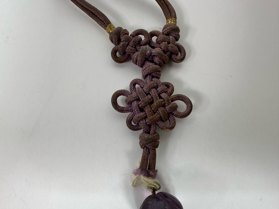 Chinese Old Carved Amethyst Pendant 2”L Necklace With Dragon Design And 2” Carved Bead [Photo 23]