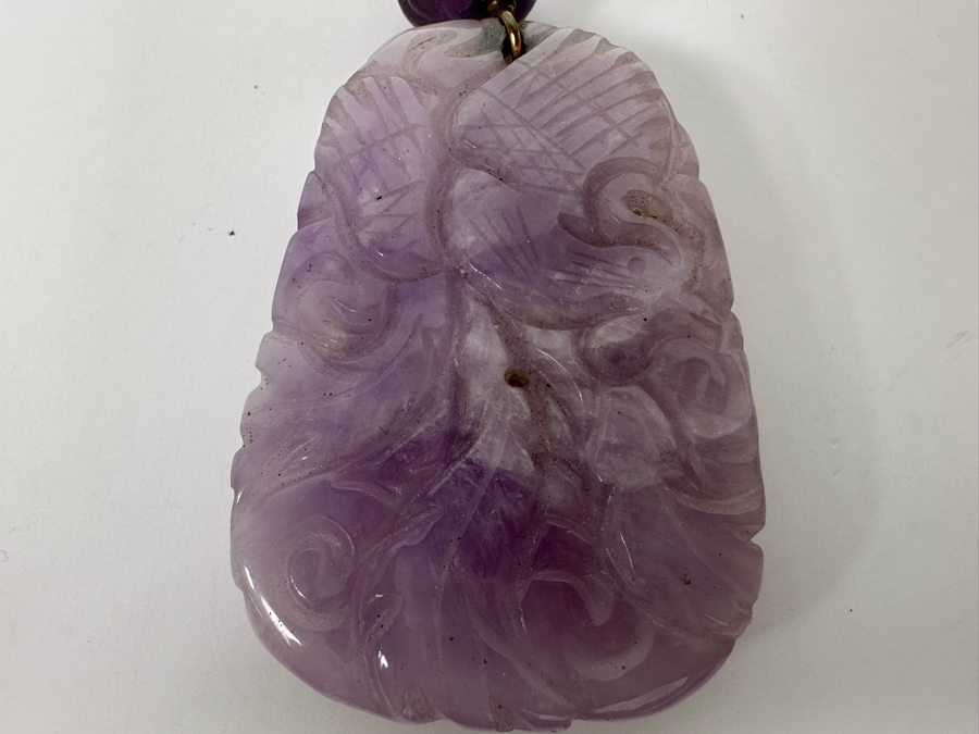Chinese Old Carved Amethyst Pendant 2”L Necklace With Dragon Design And 2” Carved Bead [Photo 20]