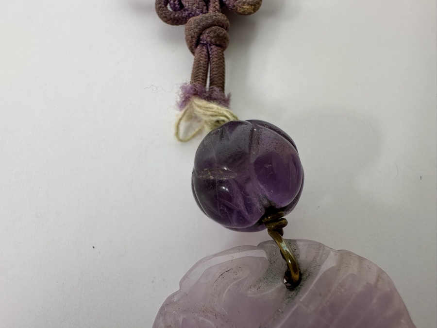 Chinese Old Carved Amethyst Pendant 2”L Necklace With Dragon Design And 2” Carved Bead [Photo 22]
