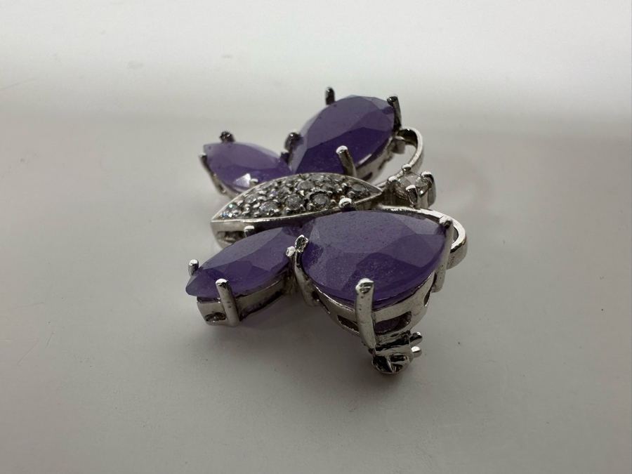 Sterling Silver Chalcedony Butterfly Pin With CZ 9.3g [Photo 7]