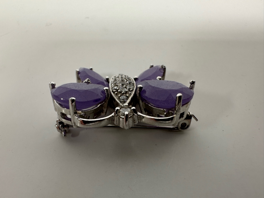 Sterling Silver Chalcedony Butterfly Pin With CZ 9.3g [Photo 8]