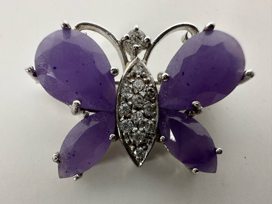 Sterling Silver Chalcedony Butterfly Pin With CZ 9.3g [Photo 4]