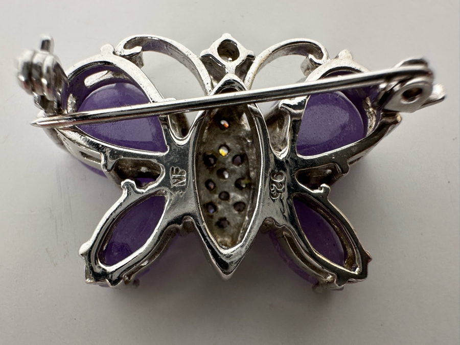 Sterling Silver Chalcedony Butterfly Pin With CZ 9.3g [Photo 9]