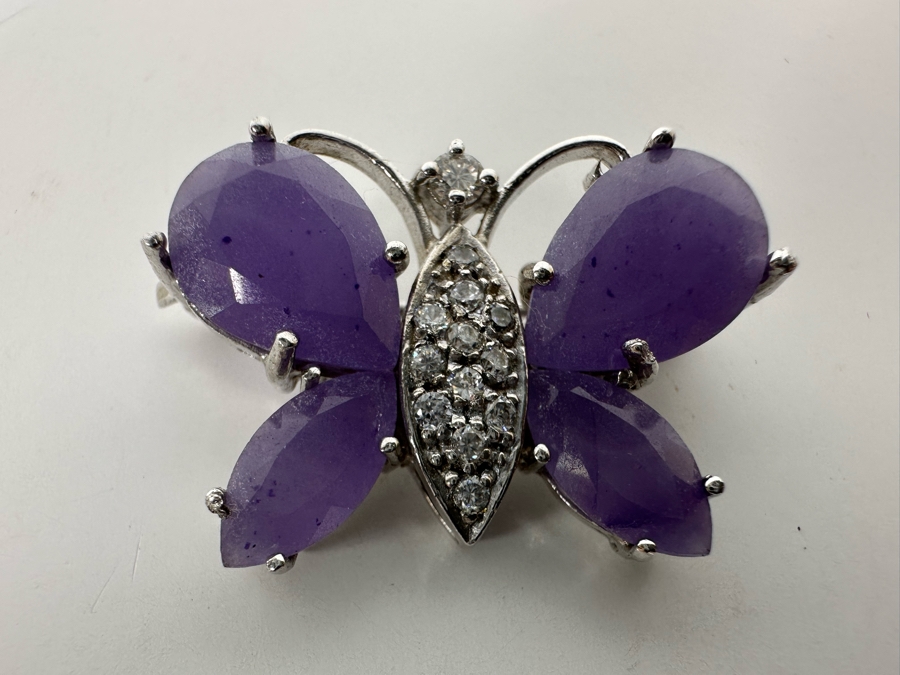 Sterling Silver Chalcedony Butterfly Pin With CZ 9.3g [Photo 6]