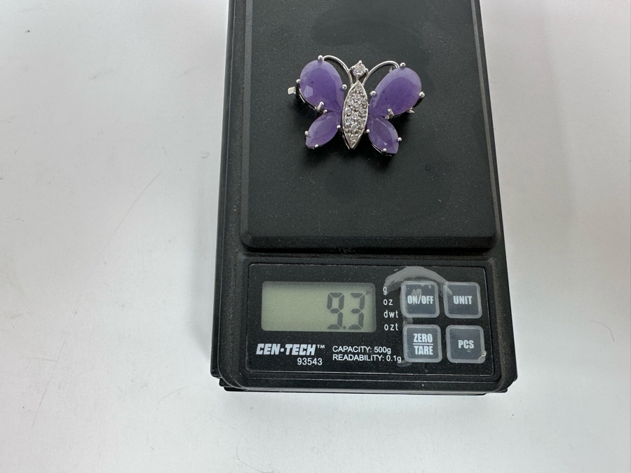 Sterling Silver Chalcedony Butterfly Pin With CZ 9.3g [Photo 10]