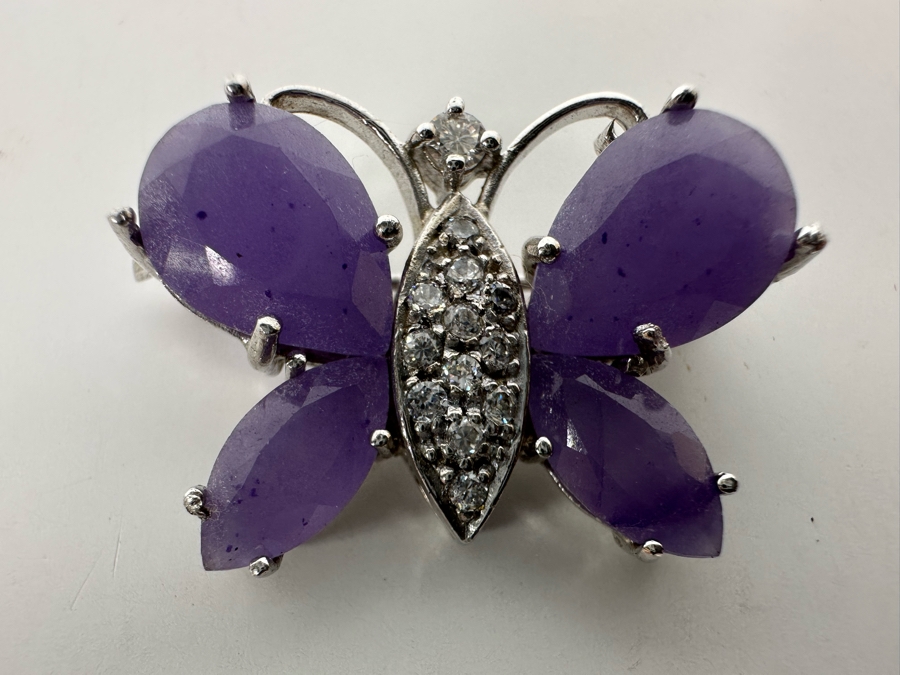Sterling Silver Chalcedony Butterfly Pin With CZ 9.3g [Photo 5]