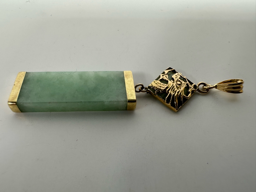 14K Gold Jade Pendant 2” 5g [Photo 2]