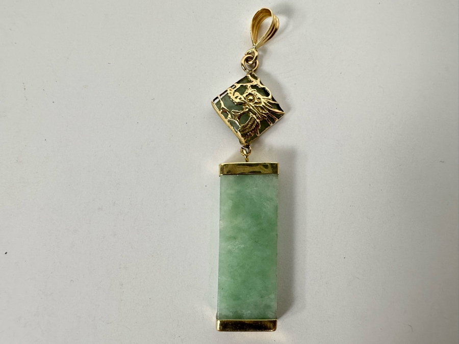 14K Gold Jade Pendant 2” 5g [Photo 5]