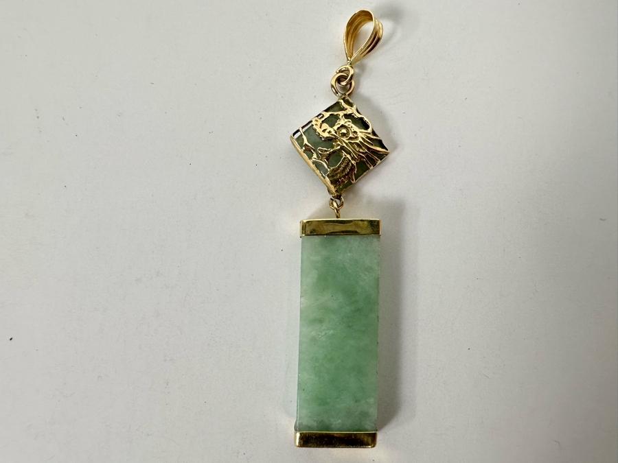 14K Gold Jade Pendant 2” 5g [Photo 6]