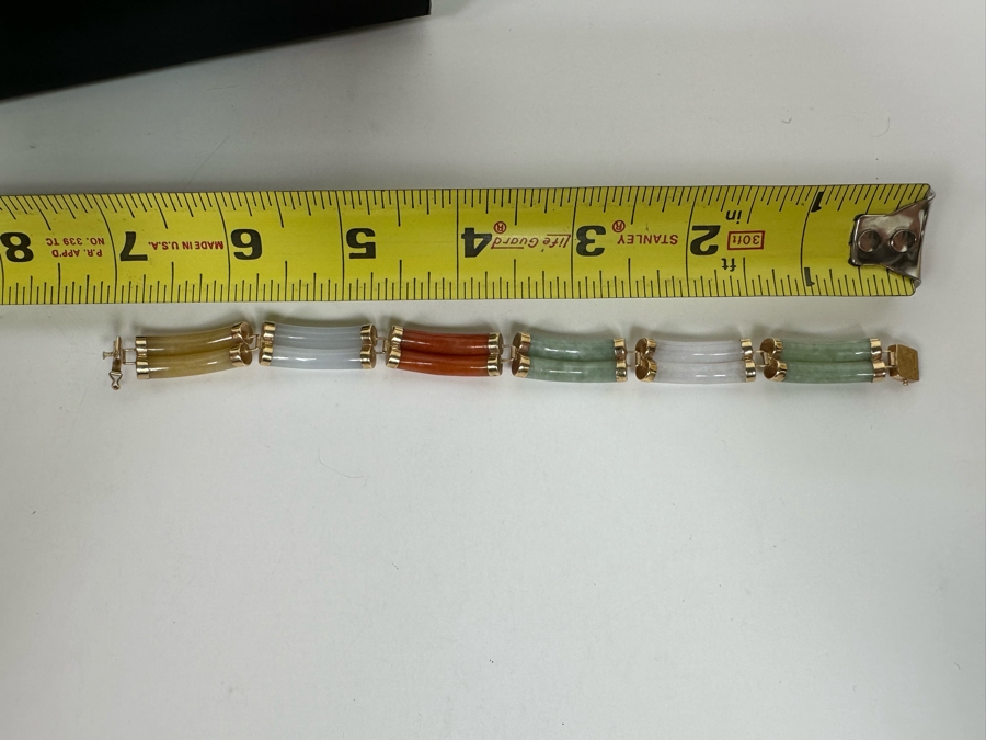14K Gold Jadeite Bracelet 7” 20.3g [Photo 10]