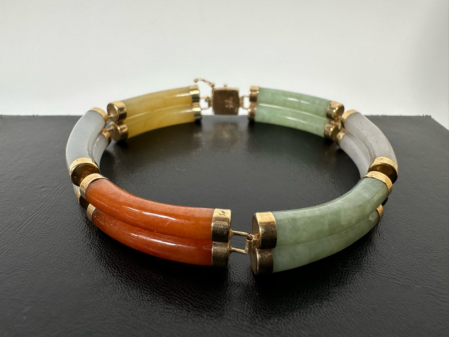 14K Gold Jadeite Bracelet 7” 20.3g [Photo 7]