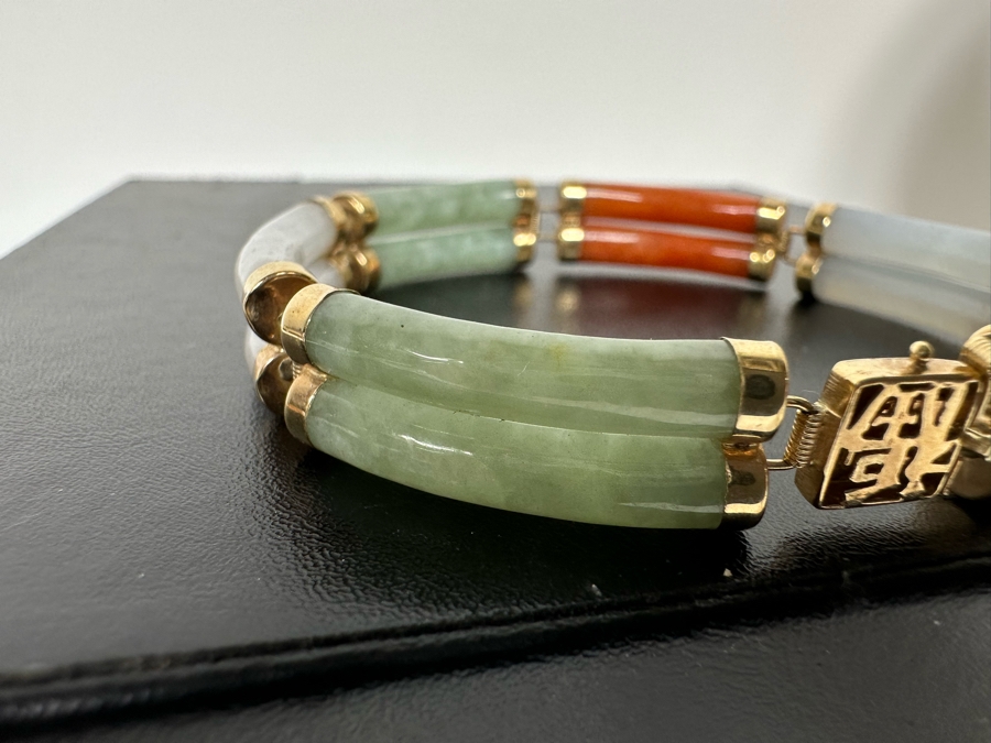 14K Gold Jadeite Bracelet 7” 20.3g [Photo 5]