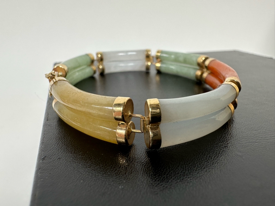 14K Gold Jadeite Bracelet 7” 20.3g [Photo 6]