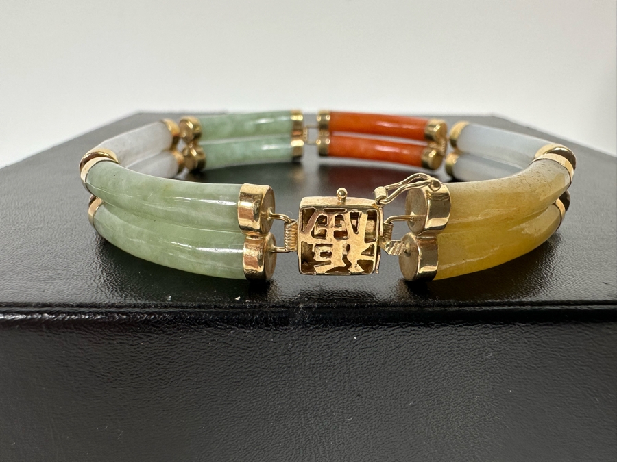 14K Gold Jadeite Bracelet 7” 20.3g [Photo 3]